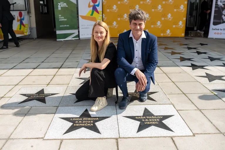 Linda Rybová and Saša Rašilov have their stars on the Zlín Walk of Fame
